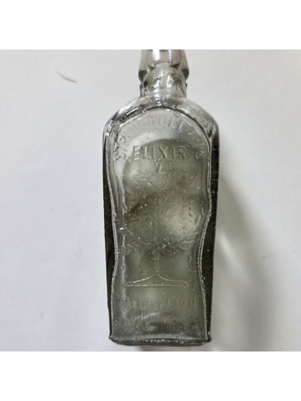 Straubmullers Elixir Tree of Life Smokey Grey Glass Bottle Vintage Taiwan 8cm